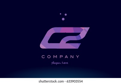 cz c z polygon polygonal letter alphabet text pink purple dots creative company logo vector icon design template