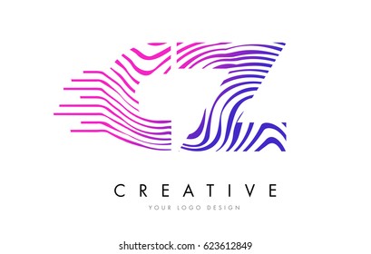 CZ C Z Zebra Letter Logo Design with Black and White Stripes Vector