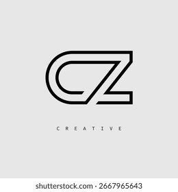 CZ Creative Letter Logo - Minimal Line Monogram in schwarzer Umrandung für modernes Branding Identity Design.