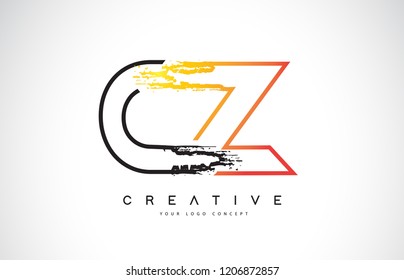 CZ Creative Modern Logo Design Vetor with Orange and Black Colors. Monogram Stroke Letter Design.