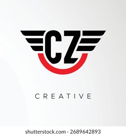 Logotipo de la letra de las alas creativas de CZ con el escudo moderno - símbolo potente del negocio y de la marca	