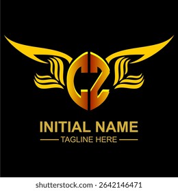 CZ Golden Wing Emblem Logo with elegant gold wings, sleek and modern design. Ideal for branding, creative projects, luxury businesses, or artistic ventures.