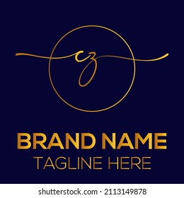 cz initial handwriting logo, circle template vector, cz logo, luxury gold logo, elegant logo.