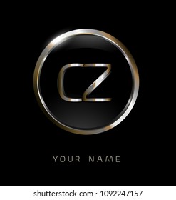 CZ initial letters with circle elegant logo golden silver black background