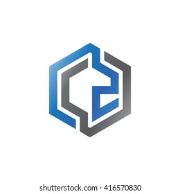 CZ initial letters loop linked hexagon logo black gray blue