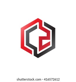 CZ initial letters loop linked hexagon logo red black