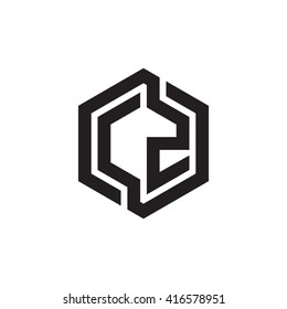 CZ initial letters loop linked hexagon monogram logo