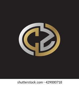 CZ initial letters looping linked ellipse elegant logo golden silver black background