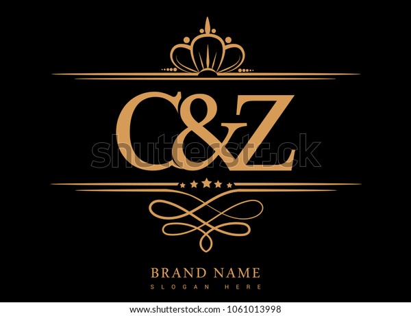 C&Z Initial logo, Ampersand initial logo\
gold with crown and classic\
pattern