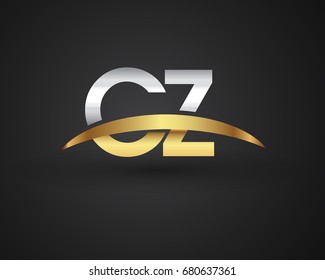 CZ initial logo company name colored gold and silver swoosh design. vector logo for business and company identity.
