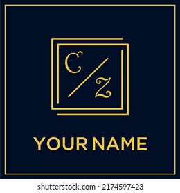 CZ initial modern monogram wedding with creative rectangle line