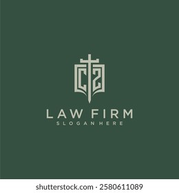 CZ initial monogram for law firm with sword and shield logo image