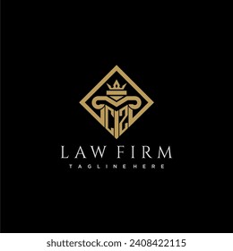 Logo inicial de monograma CZ para la firma de abogados con pilar en diseño cuadrado creativo