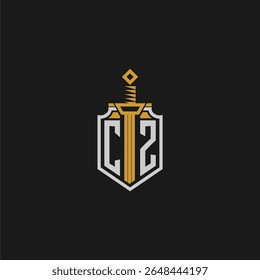 Monograma inicial CZ para imagem em estilo escudo e espada
