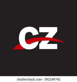 CZ initial overlapping swoosh letter logo white red black background