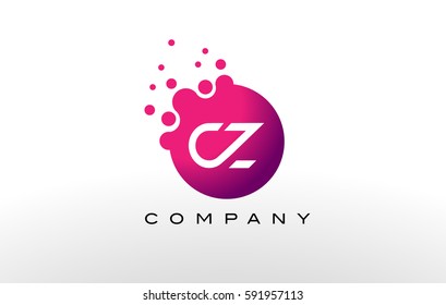 CZ Letter Dots Logo Design with Creative Trendy Bubbles and Purple Magenta Colors.