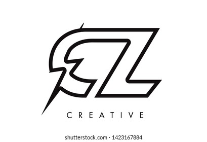 CZ Letter Logo Design With Lighting Thunder Bolt. Electric Bolt Letter Logo Vector Illustration.