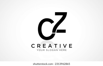 CZ Letter Logo Design Vektorvorlage. Alphabet Initial Letter CZ Logo Design mit glänzender Reflektion Business Illustration.