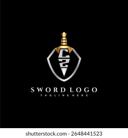 Letra CZ monograma de luxo para imagem de estilo escudo e espada