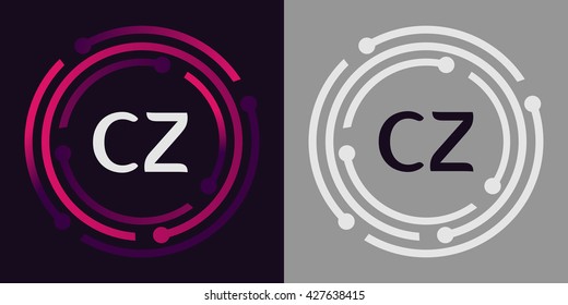 CZ letters business logo icon design template elements in abstract background logo, design identity in circle, alphabet letter