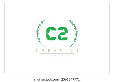 CZ letters eco logo with leaf. Fresh nature and healthy leaf logo design.