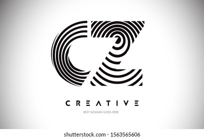 CZ Lines Warp Logo Design.Vector Letter Icon Made with Circular Lines.