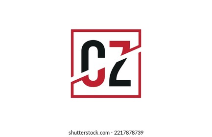 CZ Logo Design. Ursprüngliche CZ-Buchstaben Logo Monogramm Design in schwarz-rot mit quadratischer Form.