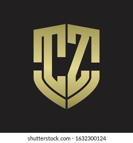 CZ Logo monogram with emblem shield shape design isolated gold colors on black background