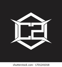 Monograma del logotipo CZ con hexágono y plantilla de diseño de forma de cuatro ejes