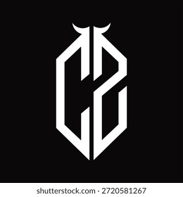Monograma CZ Logo com forma de chifre isolado preto e branco modelo de design em fundo preto
