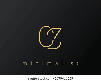 Logotipo minimalista CZ com formas entrelaçadas no fundo preto sólido. Um design de logotipo minimalista limpo e moderno.