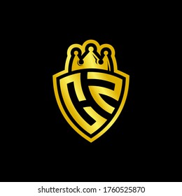 CZ monogram logo with shield and crown style design template isolated on black background