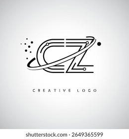 Logotipo de Monograma de Órbita CZ - Marca de Letra Mínima Futurista com Linha de Arte Circular, Pontos Inspirados na Tecnologia e Conceito de Movimento Espacial para Identidade de Marca Moderna