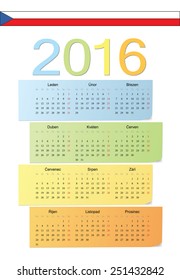 Czech 2016 vector color calendar. Week starts from Monday.