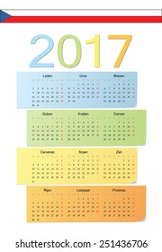 Czech 2017 vector color calendar. Week starts from Monday.