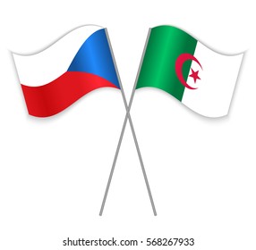 Czech and Algerian crossed flags. Czech Republic combined with Algeria isolated on white. Language learning, international business or travel concept.