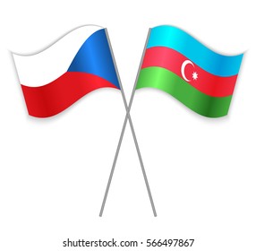 Czech and Azeri crossed flags. Czech Republic combined with Azerbaijan isolated on white. Language learning, international business or travel concept.