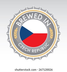 A Czech beer cap crest in vector format. The bottle cap features the Czech flag flanked by two golden wheat icons.