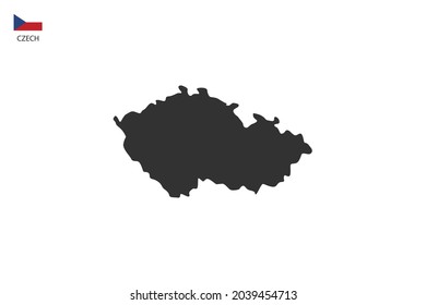Czech black shadow map isolated on white background with Czech icon flag on the left corner.