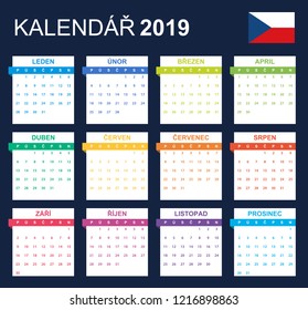 Czech Calendar for 2019. Scheduler, agenda or diary template. Week starts on Monday
