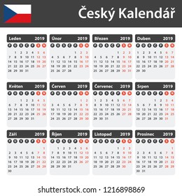 Czech Calendar for 2019. Scheduler, agenda or diary template. Week starts on Monday