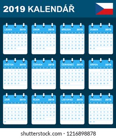 Czech Calendar for 2019. Scheduler, agenda or diary template. Week starts on Monday