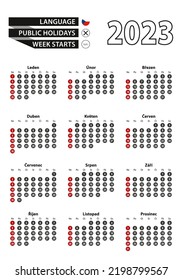 Czech calendar 2023 with numbers in circles, week starts on Sunday. 2023 with flag of Czech Republic Vector illustration.