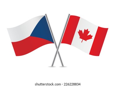 Czech and Canada crossed flags. Czech Republic and Canadian flags, isolated on white background. Vector icon set. Vector illustration.