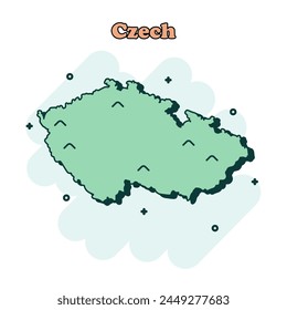 Icono de mapa de dibujos animados checo en estilo cómic. Pictograma de ilustración de Country. La geografía de la nación salpica el concepto de negocios.