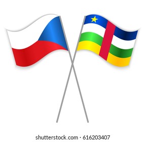 Czech and Central African crossed flags. Czech Republic combined with Central African Republic isolated on white. Language learning, international business or travel concept.