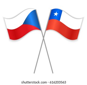 Czech and Chilean crossed flags. Czech Republic combined with Chile isolated on white. Language learning, international business or travel concept.