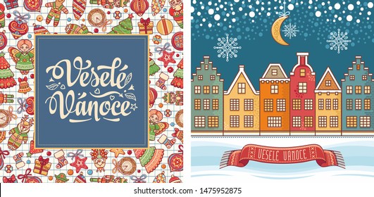 Czech Christmas Vesele Vanoce. Veselé Vánoce Bohemia Christmas lettering. Czech text. Christmas in different languages. Congratulations in Slavic Happy Christmas. Vesele Vanoce text typography