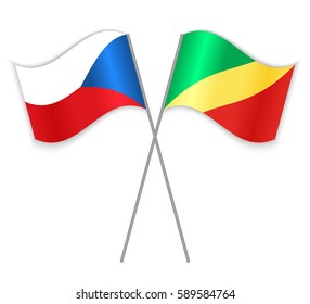 Czech and Congolese crossed flags. Czech Republic combined with Republic of the Congo isolated on white. Language learning, international business or travel concept.