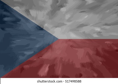 Czech / Czechian painted / drawn vector flag. Dramatic, unusual look. Vector file contains flag and texture layers